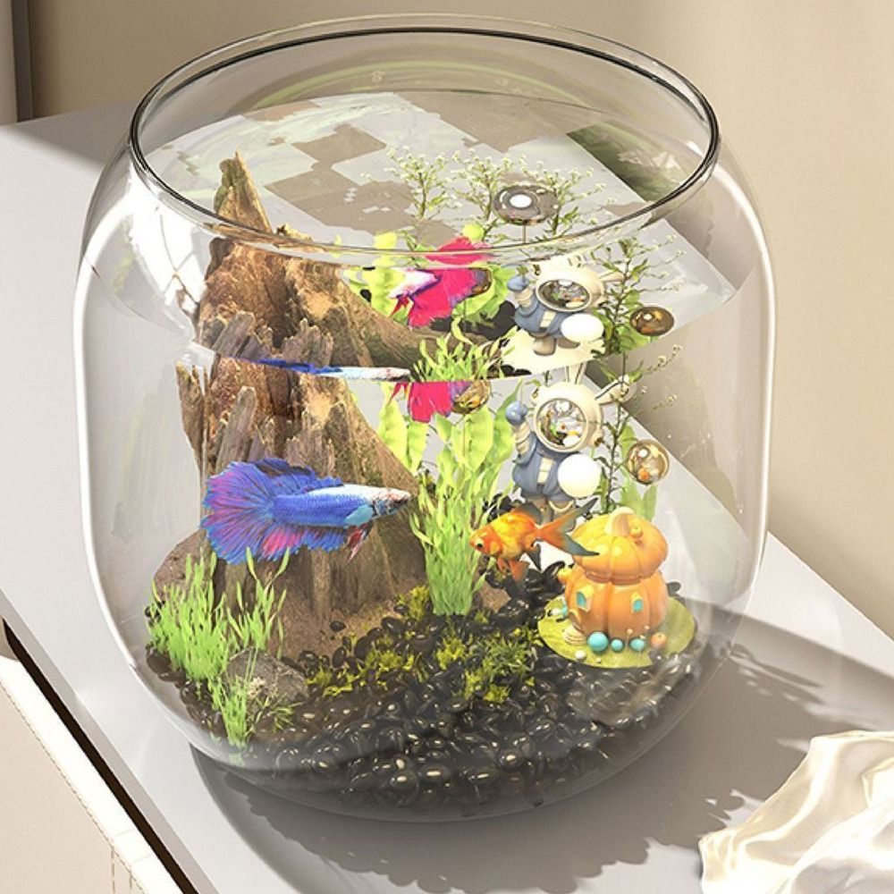 Live Fish Aquarium - Aquarium Rond Transparent Anti-casse en Plastique,