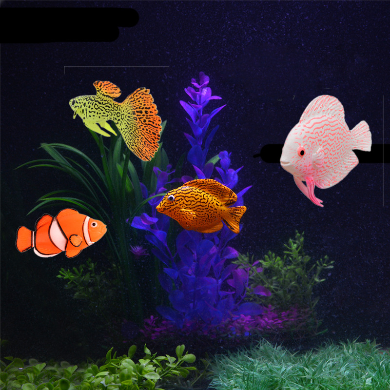 Aquarium Fish Glow In The Dark - Décoration d'aquarium en silicone luminescent qui